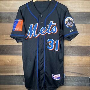 Mike Piazza Mets Jersey Black Majestic Authentic Size 40 Shea Stadium 40th